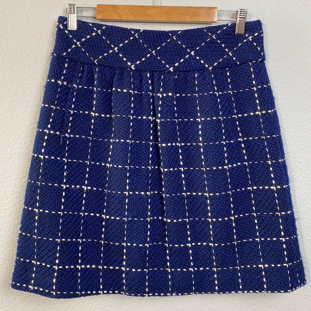 Maeve Blue A-Line Skirt with White Check Pattern